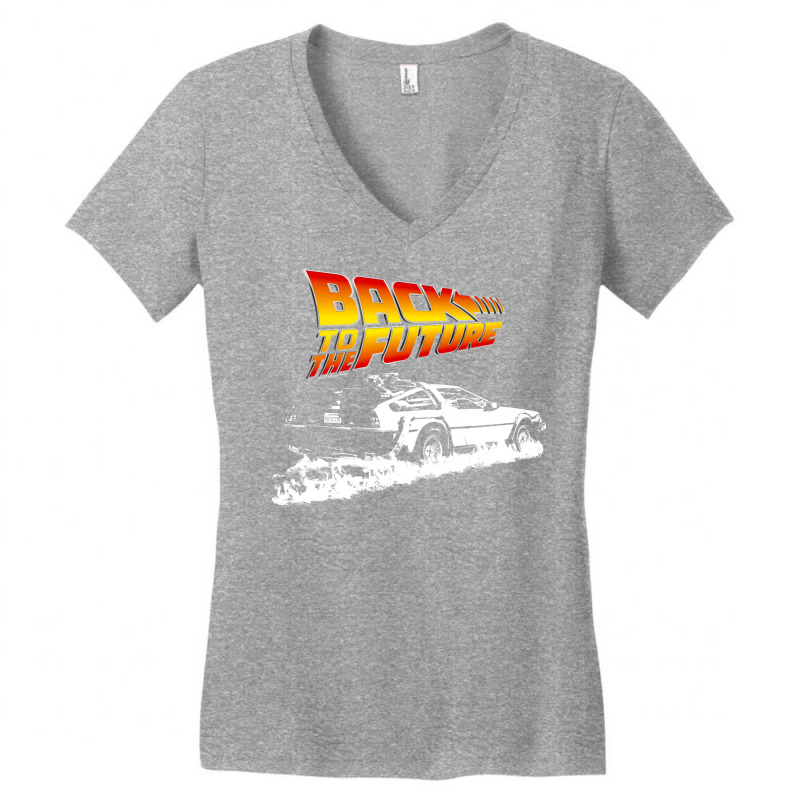 Back To The Future  Delorean Fire Tracks White Stencil Fan Art Baby No Women's V-Neck T-Shirt by dorotaduriimj | Artistshot