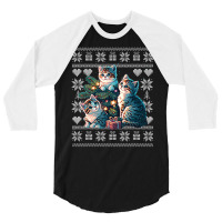 Cat Christmass Wocats Lover Ugly Xmas 3/4 Sleeve Shirt | Artistshot