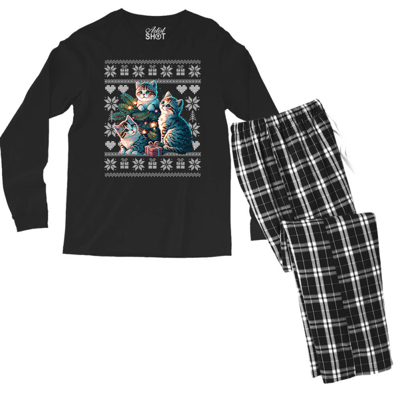 Cat Christmass Wocats Lover Ugly Xmas Men's Long Sleeve Pajama Set | Artistshot