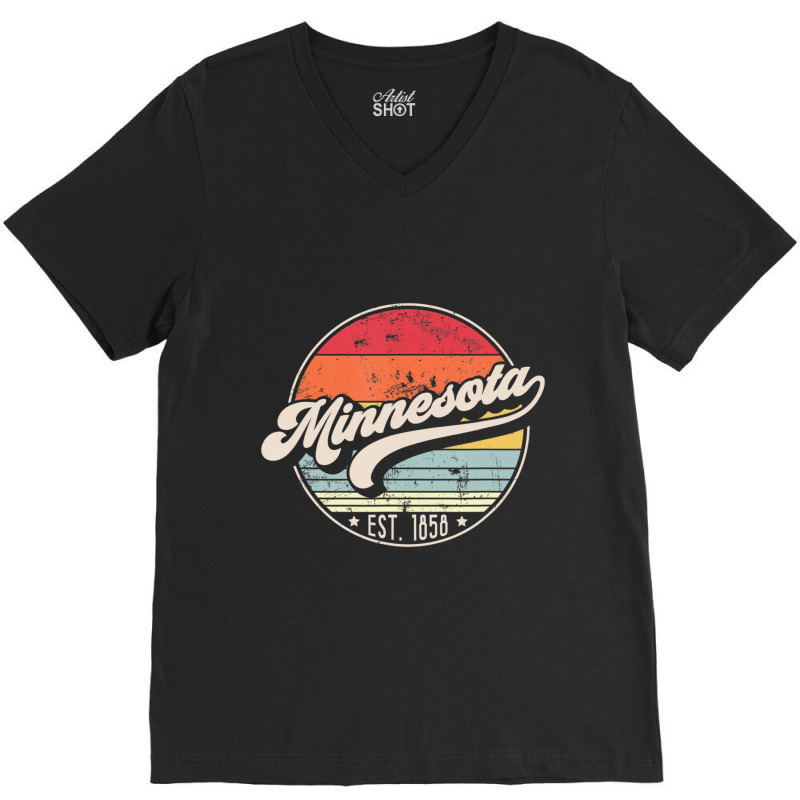 Trending Retro Minnesota Home State Mn Cool 70s Style Sunset V-neck Tee | Artistshot