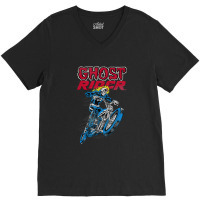 Skull Motorcycle Flames Graphic V-neck Tee | Artistshot