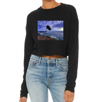 A Palm Tree On Rock Plateau With A Rock Island In The Sea Cropped Sweater | Artistshot