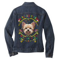 Merry Dogstmas Will Be Okay Merry Christmas, Funny Dog Yoga Ladies Denim Jacket | Artistshot