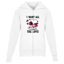 peanuts snoopy all the love valentine's t shirt Youth Zipper Hoodie | Artistshot