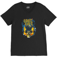 Skull Urban Street Flames Graphic V-neck Tee | Artistshot