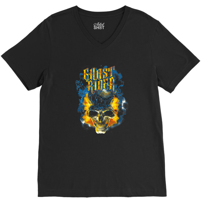 Skull Urban Street Flames Graphic V-neck Tee | Artistshot