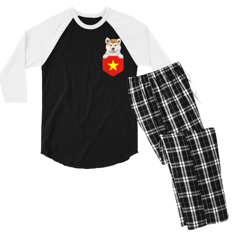 Hot Trend Vietnam Flag Akita Dog In Pocket Men's 3/4 Sleeve Pajama Set by hongquangd | Artistshot