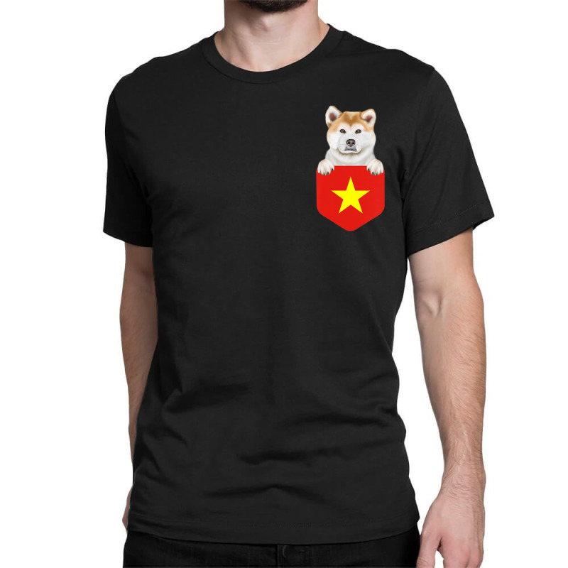 Hot Trend Vietnam Flag Akita Dog In Pocket Classic T-shirt by hongquangd | Artistshot