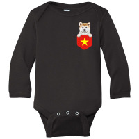 Hot Trend Vietnam Flag Akita Dog In Pocket Long Sleeve Baby Bodysuit | Artistshot