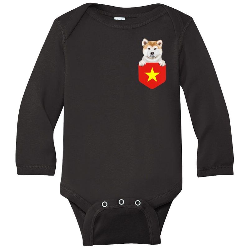 Hot Trend Vietnam Flag Akita Dog In Pocket Long Sleeve Baby Bodysuit by hongquangd | Artistshot