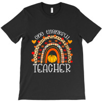 Womens One Thankful Teacher Thanksgiving Rainbow Leopard Fall V-neck T-shirt | Artistshot