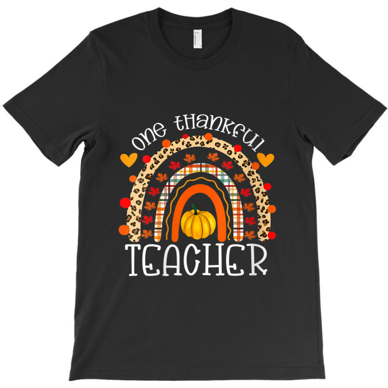 Womens One Thankful Teacher Thanksgiving Rainbow Leopard Fall V-neck T-shirt | Artistshot