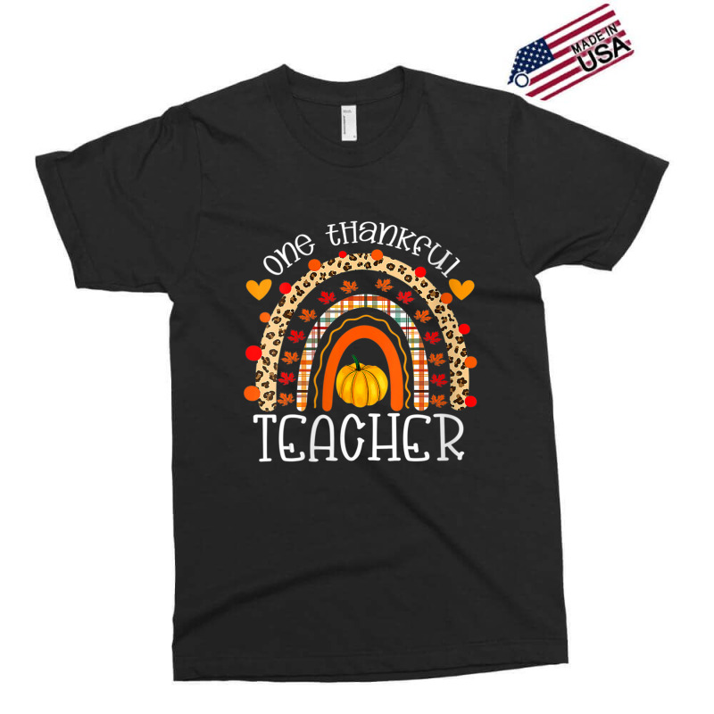 Womens One Thankful Teacher Thanksgiving Rainbow Leopard Fall V-neck Exclusive T-shirt | Artistshot