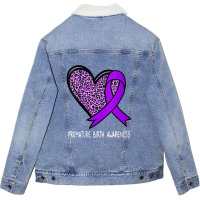 Womens Premature Birth Awareness Purple Ribbon V-neck Unisex Sherpa-lined Denim Jacket | Artistshot