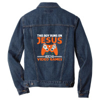 This Boy Runs On Jesus And Video Games Christian Men Denim Jacket | Artistshot