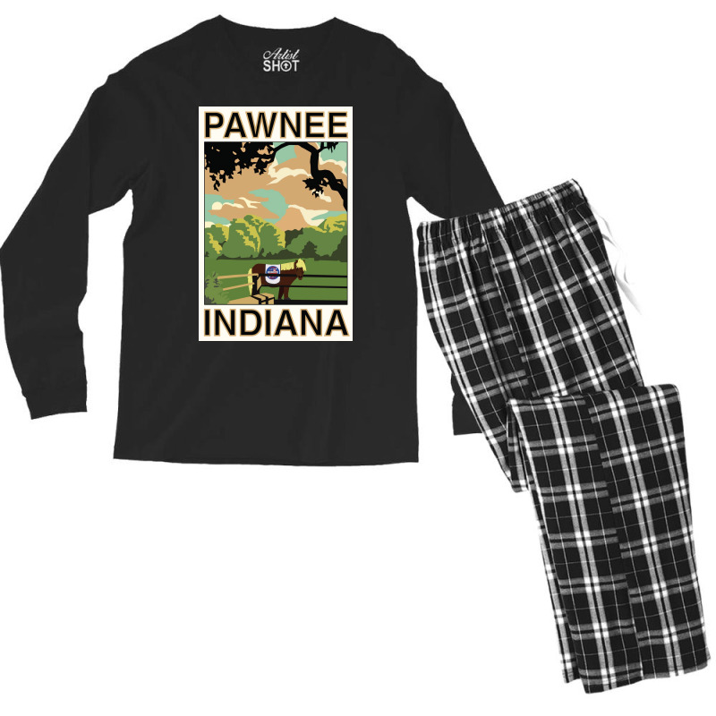 Pawnee Indiana Poster Green Funny (1) Men's Long Sleeve Pajama Set | Artistshot