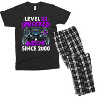 Level 22 Unlocked Awesome Since 2000 22nd Birthday Gaming Men's T-shirt Pajama Set | Artistshot