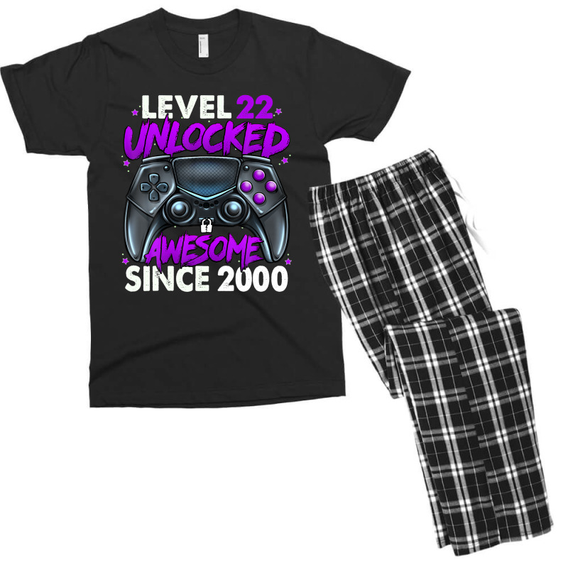 Level 22 Unlocked Awesome Since 2000 22nd Birthday Gaming Men's T-shirt Pajama Set | Artistshot