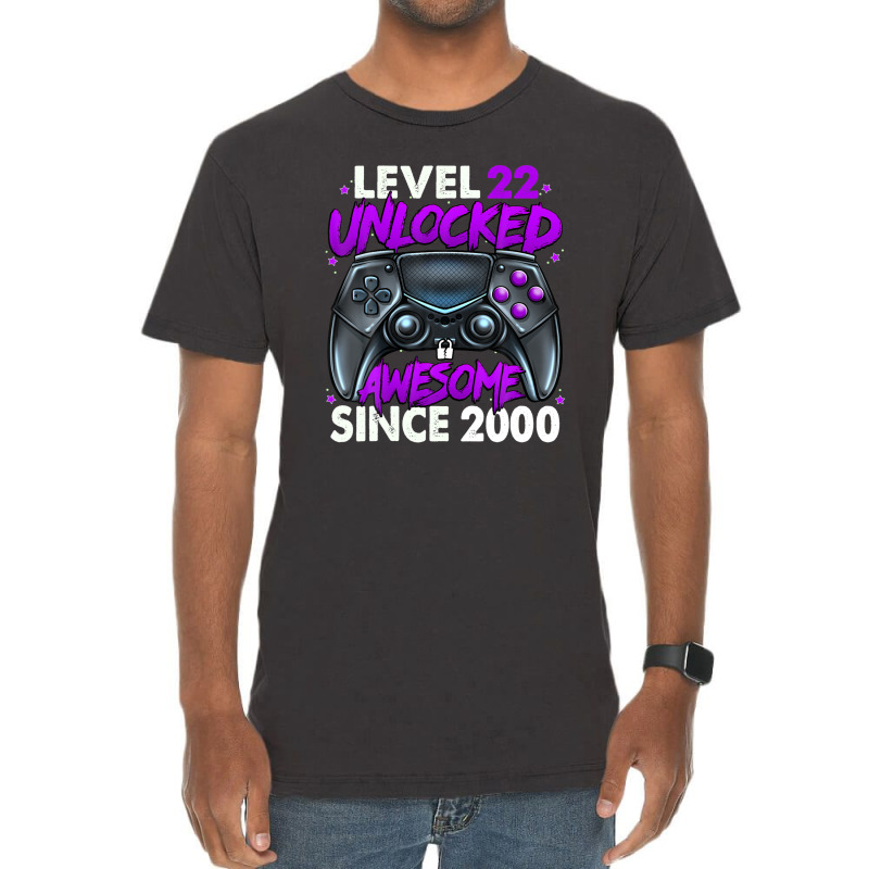 Level 22 Unlocked Awesome Since 2000 22nd Birthday Gaming Vintage T-shirt | Artistshot