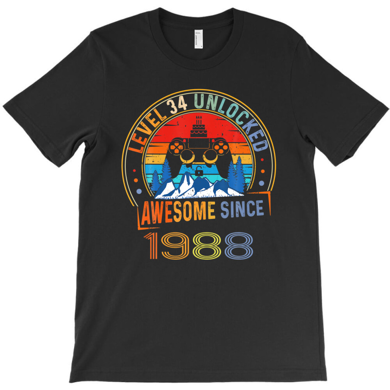 Level 34 Unlocked Gaming Awesome Since 1988 34th Birthday T-shirt | Artistshot