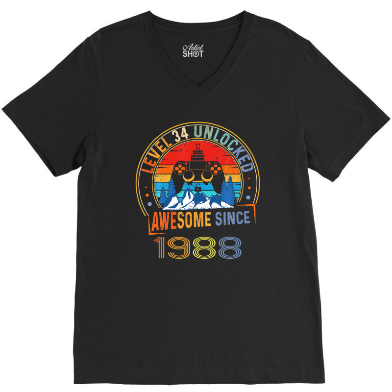 Level 34 Unlocked Gaming Awesome Since 1988 34th Birthday V-neck Tee | Artistshot