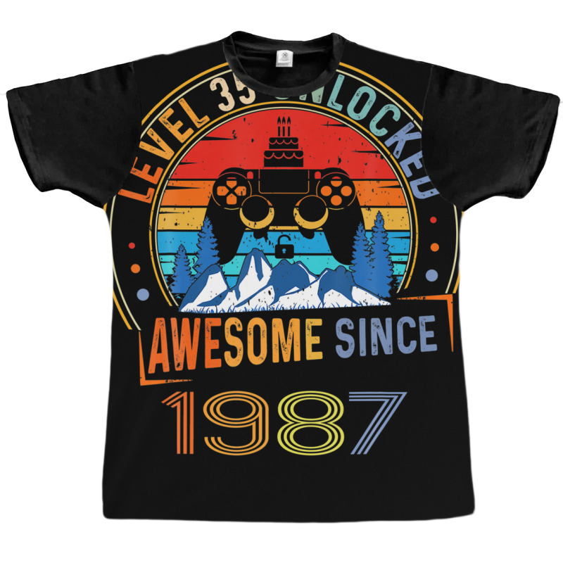 Level 35 Unlocked Gaming Awesome Since 1987 35th Birthday Graphic T-shirt | Artistshot