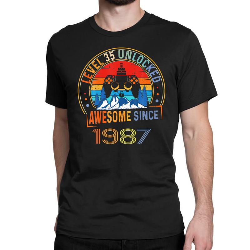 Level 35 Unlocked Gaming Awesome Since 1987 35th Birthday Classic T-shirt | Artistshot