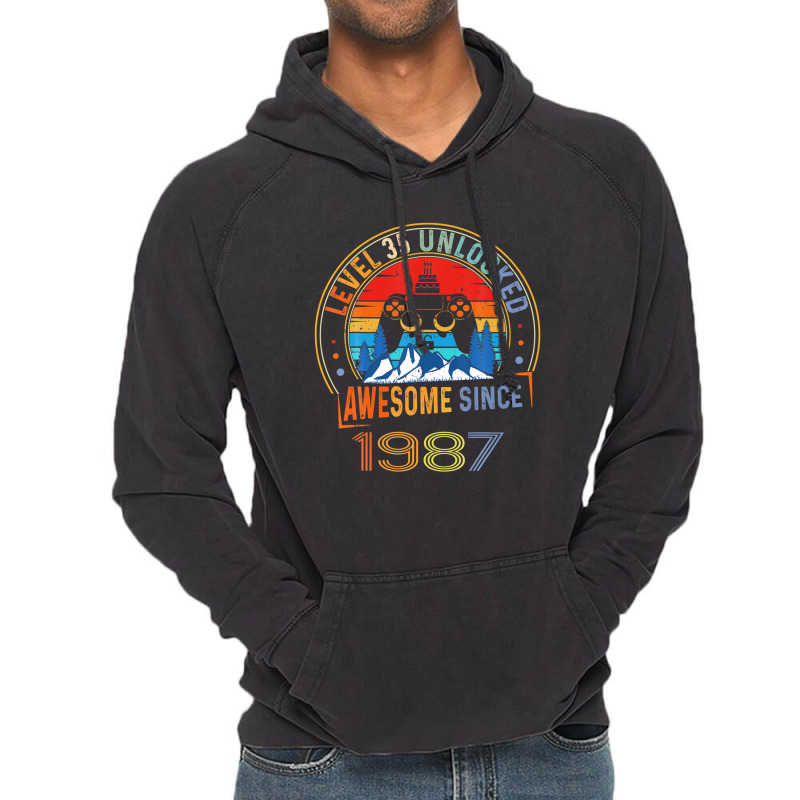 Level 35 Unlocked Gaming Awesome Since 1987 35th Birthday Vintage Hoodie | Artistshot