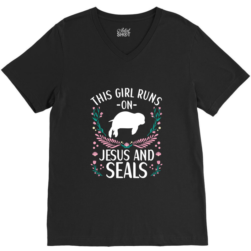 Cute Sea Lion Apparel Women Seal Girls V-Neck Tee by MaryHutchison | Artistshot