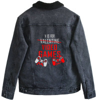 V Is For Video Games Funny Valentines Day Gamer Gift Unisex Sherpa-lined Denim Jacket | Artistshot