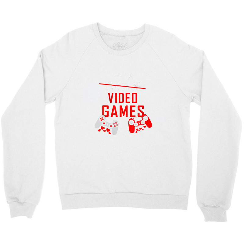 V Is For Video Games Funny Valentines Day Gamer Gift Crewneck Sweatshirt | Artistshot