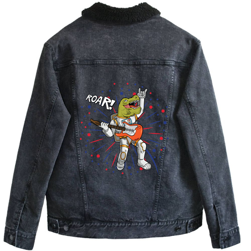 Cool Dinosaur Playing Guitar Unisex Sherpa-lined Denim Jacket | Artistshot