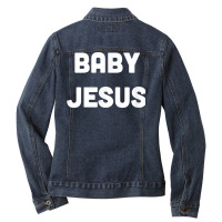 Minimalist Nativity Funny School Play Baby Jesus T Shirt Ladies Denim Jacket | Artistshot