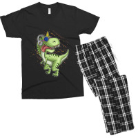 Dino And Headphones T Shirt Premium Men's T-shirt Pajama Set | Artistshot