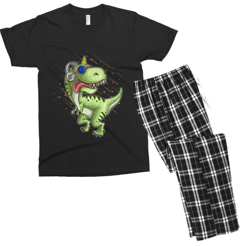 Dino And Headphones T Shirt Premium Men's T-shirt Pajama Set by GEORGESOCE | Artistshot