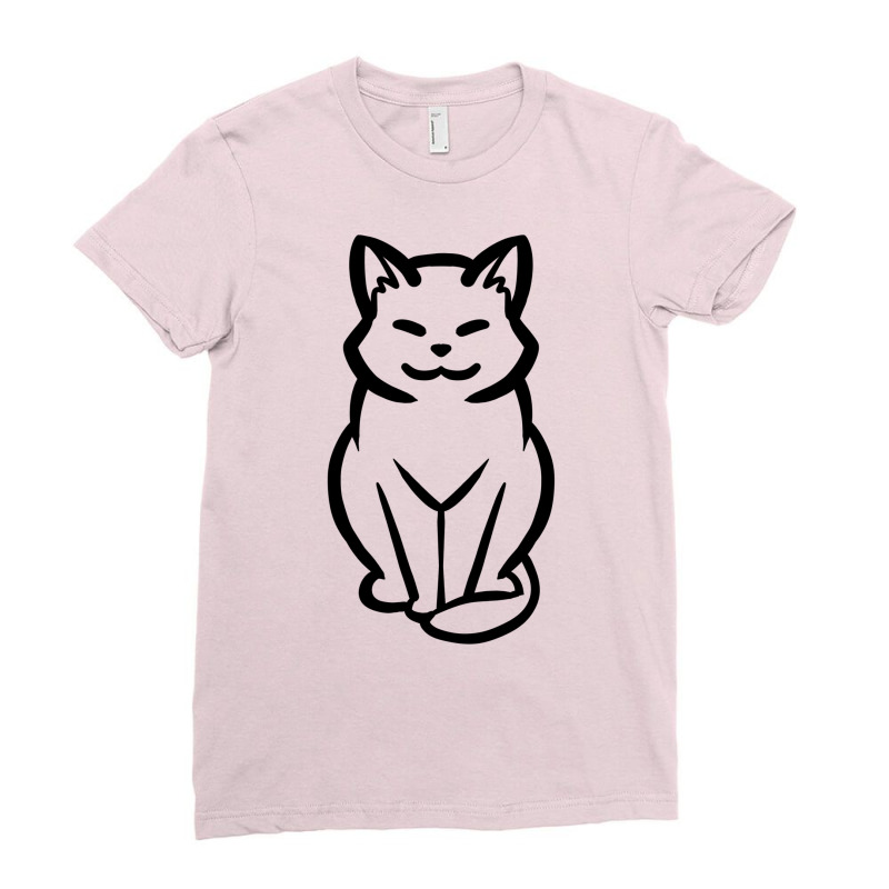 Chunky Cat Sitting Front Drawing Blank Ladies Fitted T-Shirt by jachoellingf | Artistshot