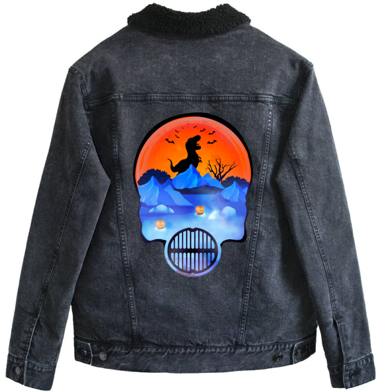 Dinosaur Skeleton Pumpkin For Halloween Unisex Sherpa-lined Denim Jacket | Artistshot