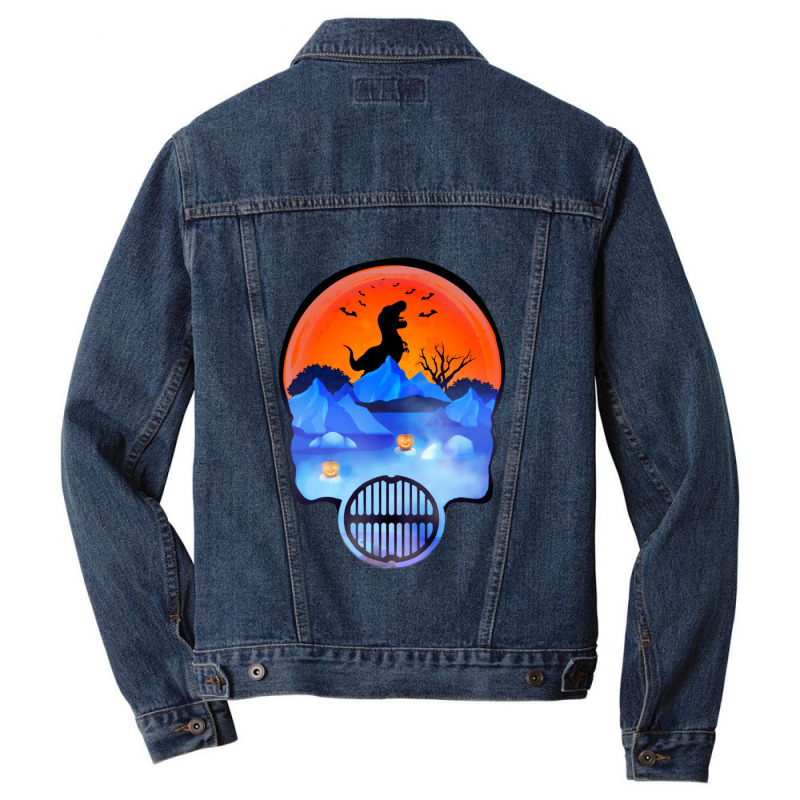 Dinosaur Skeleton Pumpkin For Halloween Men Denim Jacket | Artistshot