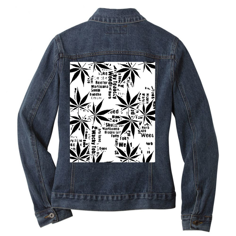 Trending Black And White Weed Graphic Ladies Denim Jacket by macklinsampson | Artistshot