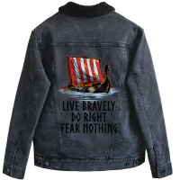 Norse Mythology   Live Bravely   Viking Ship   Paganism T Shirt Unisex Sherpa-lined Denim Jacket | Artistshot