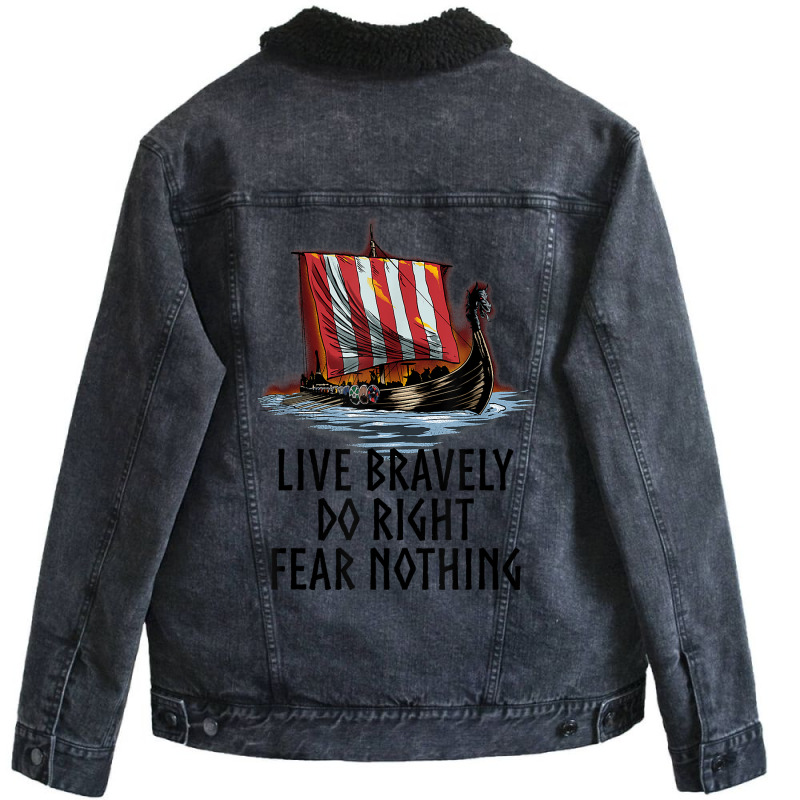 Norse Mythology   Live Bravely   Viking Ship   Paganism T Shirt Unisex Sherpa-Lined Denim Jacket by kylrahal8pot | Artistshot