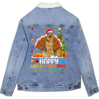 Rottweiler Riding Red Truck Merry Christmas Dog Lover Giftss 4 Unisex Sherpa-lined Denim Jacket | Artistshot