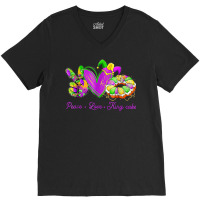 Peace Love King Cake Funny Mardi Gras Party Carnival Gifts T Shirt V-neck Tee | Artistshot