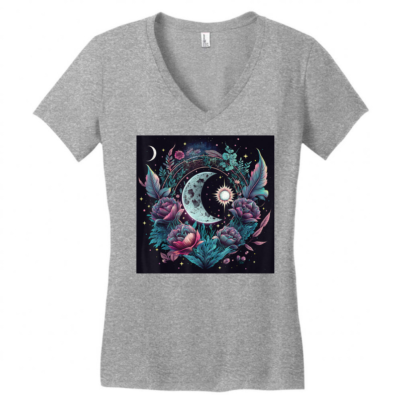 Moon & Celestial Symbols Cosmic Flowers Digital Painting T Shirt Women's V-Neck T-Shirt by noelenedh2mar | Artistshot