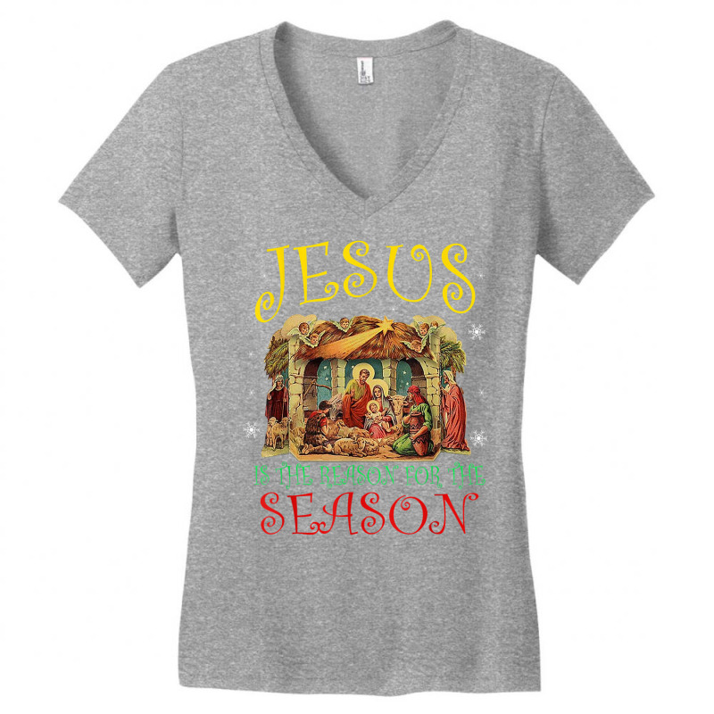 Christmas Nativity Jesus Is The Reason For The Season Manger T Shirt Women's V-Neck T-Shirt by kleebbi | Artistshot