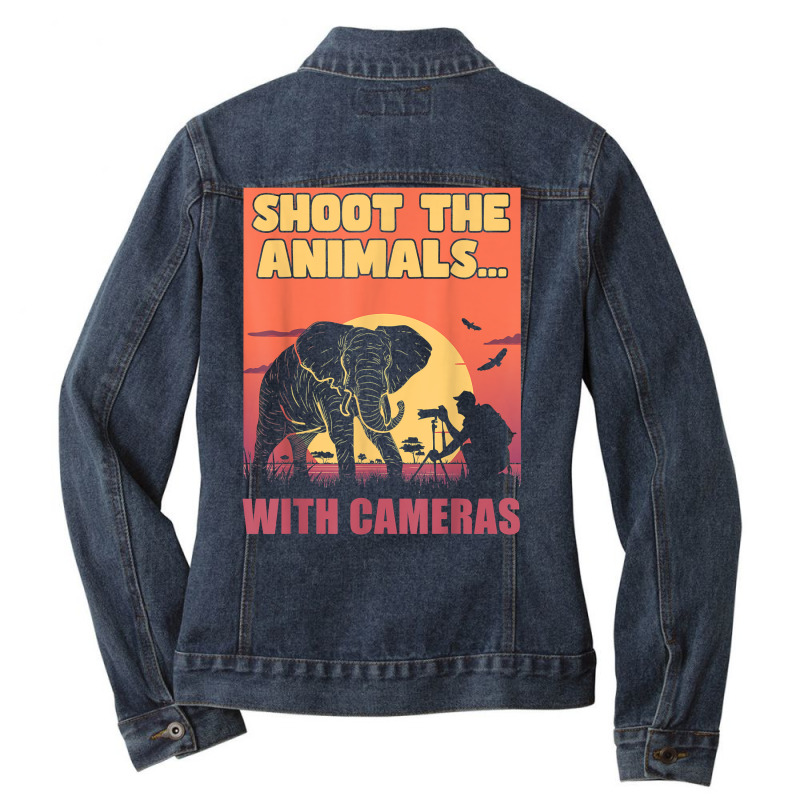 Shoot The Animals… With Cameras Photographer Camera T Shirt Ladies Denim Jacket by katheleenweb0 | Artistshot