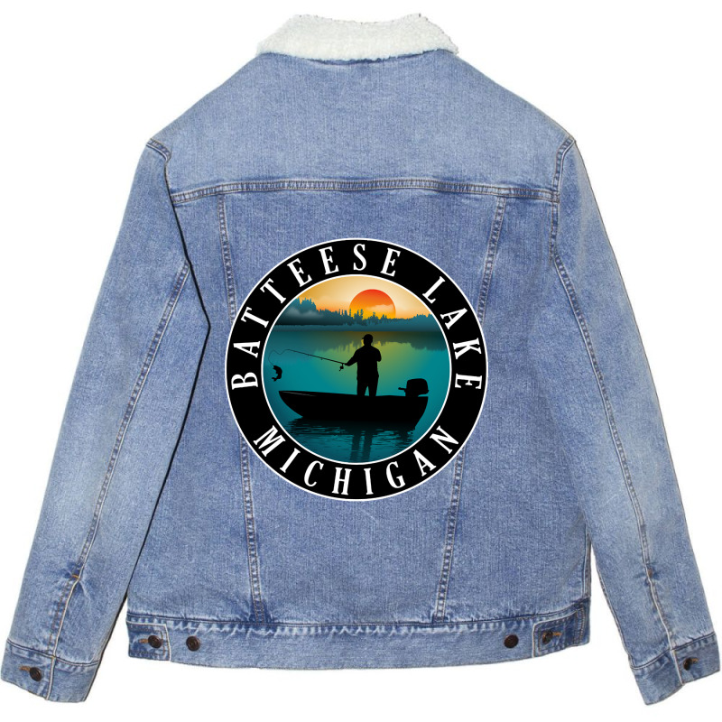 Limited Edition Batteese Lake Fishing Michigan Sunset Unisex Sherpa-lined Denim Jacket | Artistshot