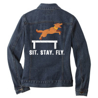 Sit Stay Fly Dock Diving Canine Water Sport Dock Diver T Shirt Ladies Denim Jacket | Artistshot