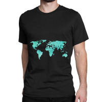 Wanderlust Definition On Teal World Map Classic T-shirt | Artistshot