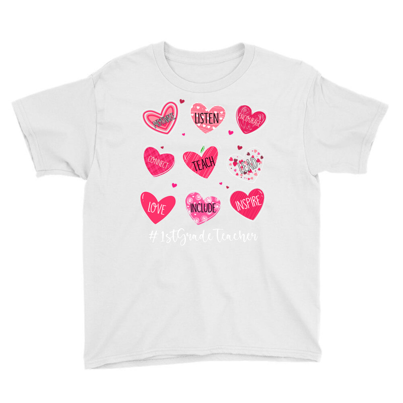 Funny Hearts Teach Love Inspire 1st Grade Teacher Valentines Youth Tee by Iribe890 | Artistshot